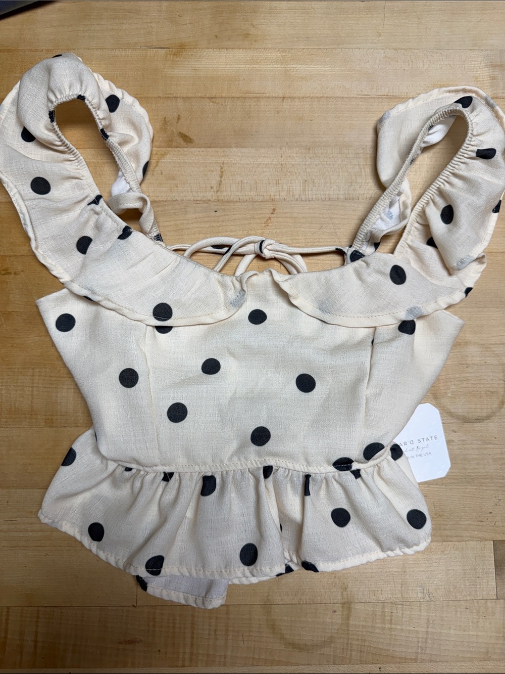Altar'd State Cream Polka Dot Ruffle Crop Top